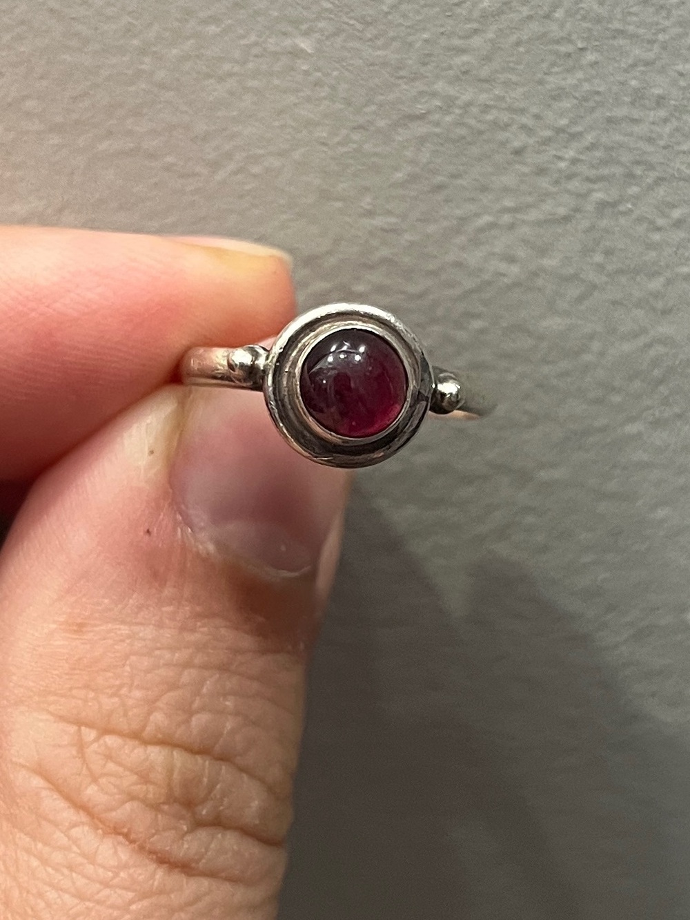Sterling Silver Garnet Cabochon Ring - Deep Red